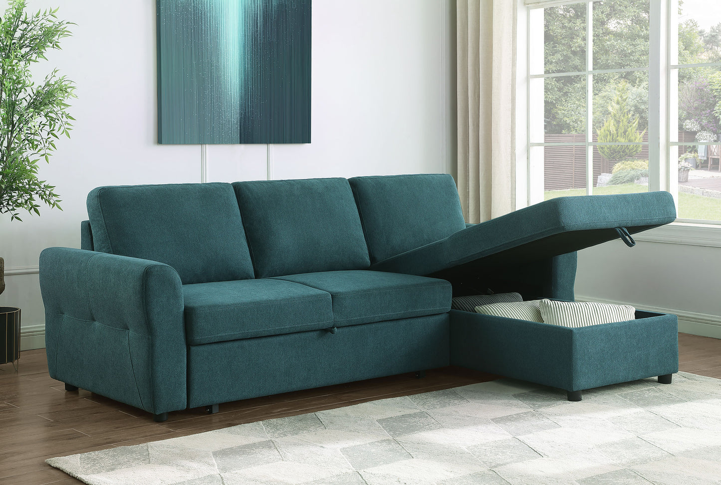 Samantha Upholstered Storage Sleeper Sectional Sofa Teal