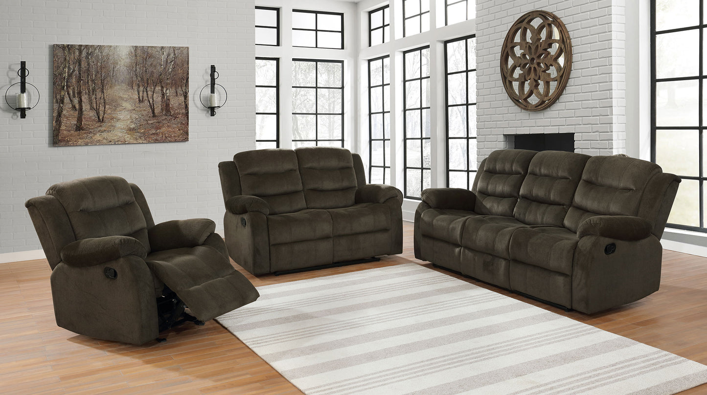 Rodman Upholstered Padded Arm Reclining Sofa Olive Brown