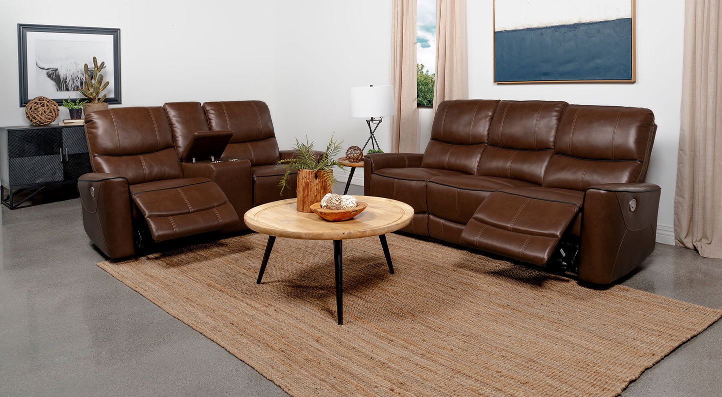 Greenfield 2-piece Power Reclining Sofa Set Saddle Brown