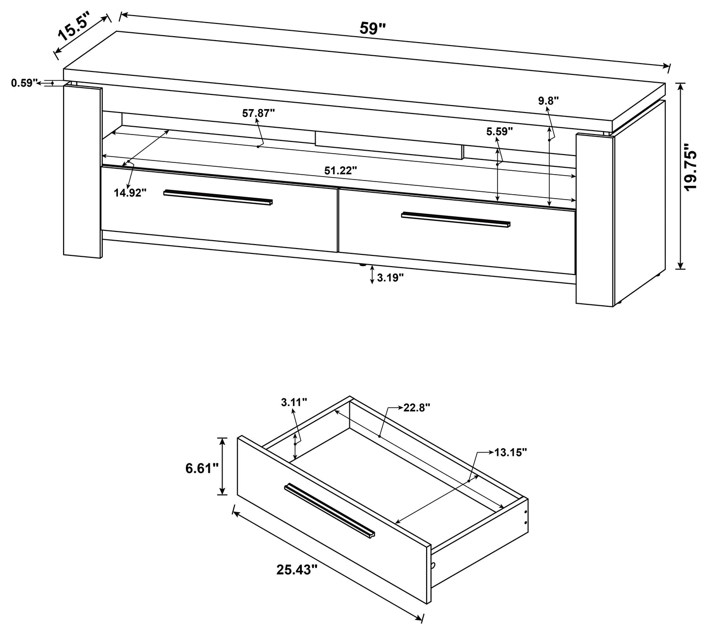 Elkton 2-drawer Engineered Wood 59" TV Stand Weathered Grey