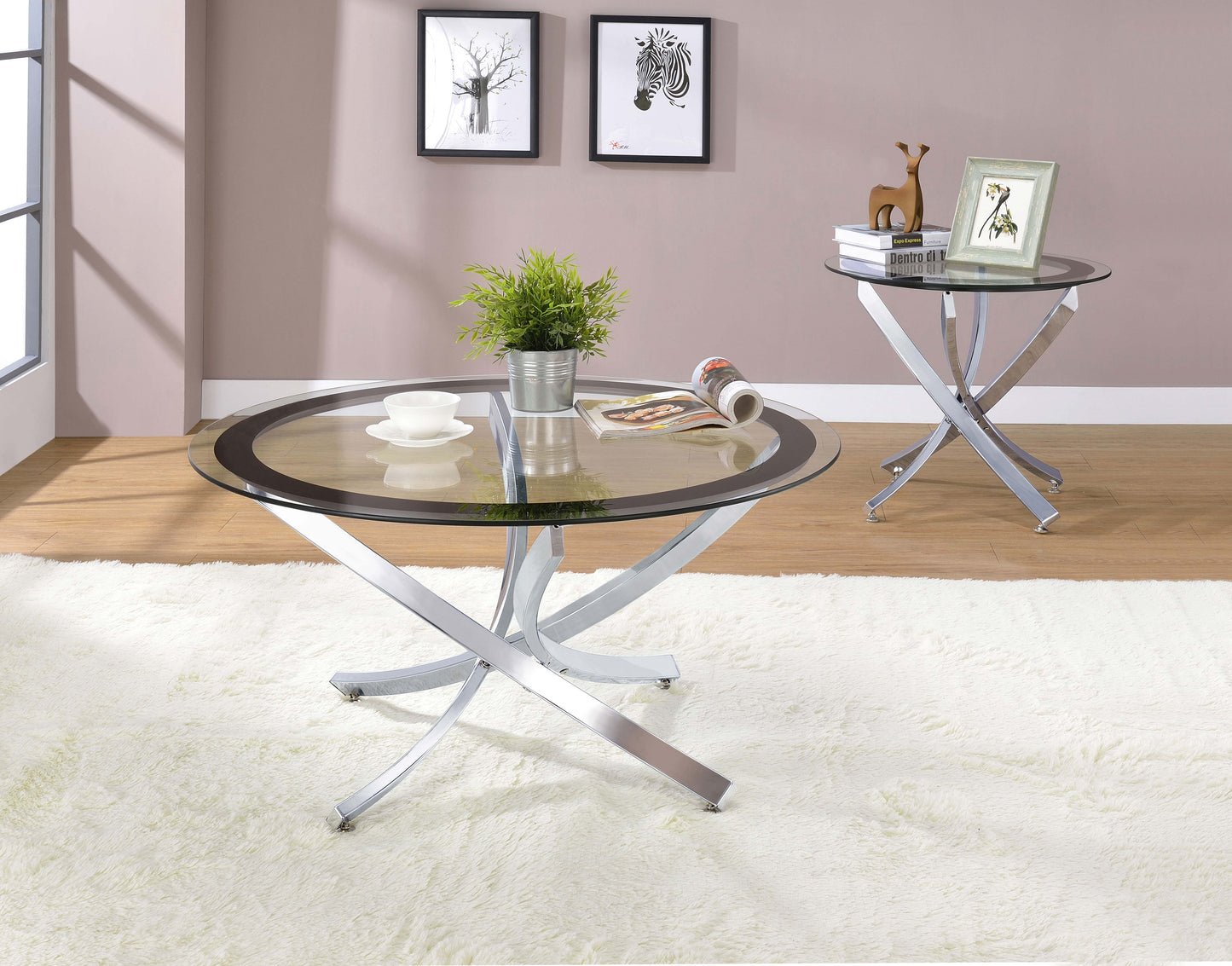 Brooke Round Glass Top Side End Table Metal Base Chrome