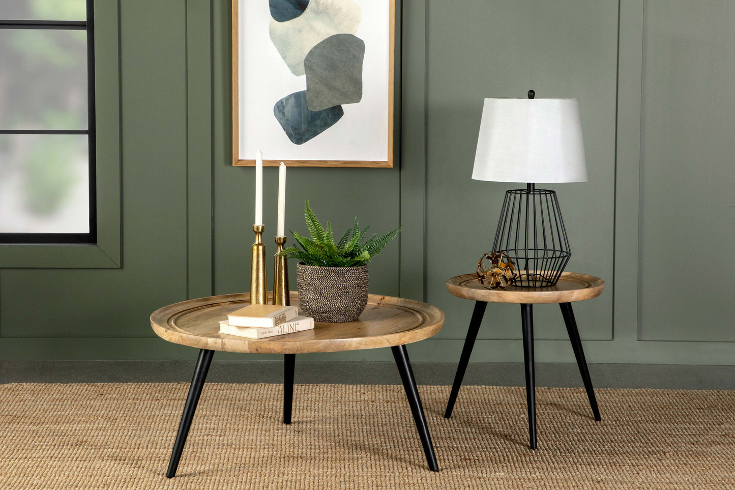 Zoe Round Mango Wood Coffee Table Natural and Black